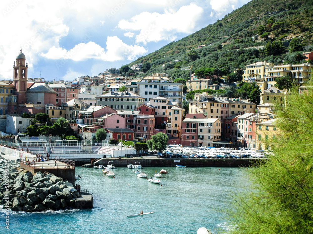 View of the port of Nervi with its colorful buildings