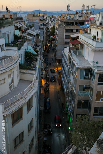 Fototapeta Naklejka Na Ścianę i Meble -  Early evening street scene, Athens, Greece