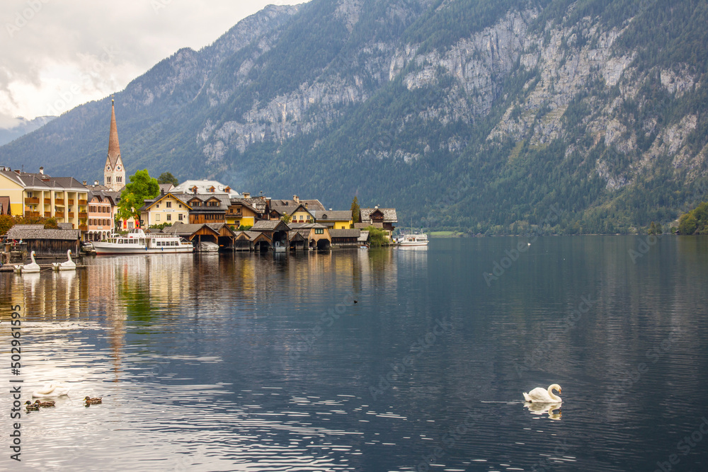 Hallstatt village on Hallstatter lake in Austrian Alps