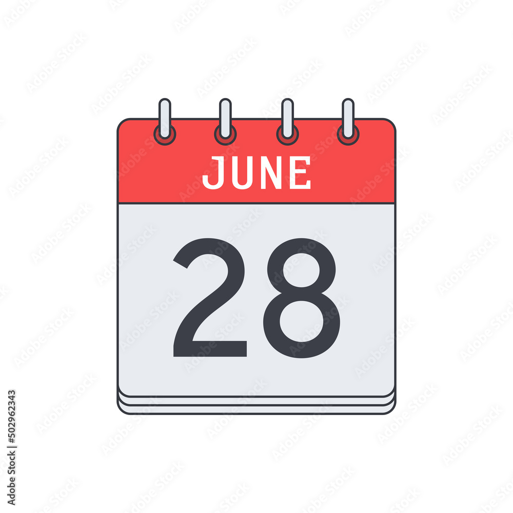 June 28. Calendar icon. Vector illustration, flat design.. June 28. Calendar icon. Vector illustration, flat design..