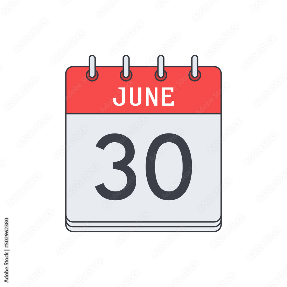 June 30. Calendar icon. Vector illustration, flat design.. June 30. Calendar icon. Vector illustration, flat design..