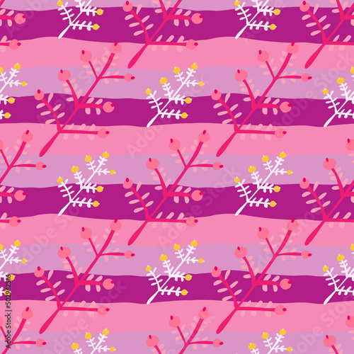 Hand drawn a sprig with berries seamless pattern. Branch with leaves and berry wallpaper.
