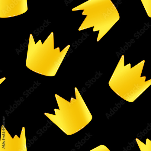 Seamless pattern of golden crowns on black background. Vector illustration