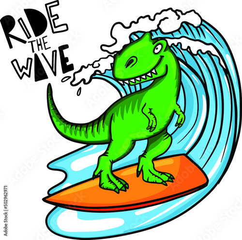  dinosaur on surf. Typography print for kids  . Original design with t-rex  dinosaur. print for T-shirts  textiles  wrapping paper  web. 