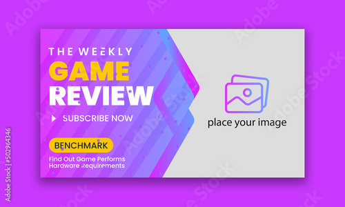 Video game review video thumbnail and web banner template. Editable video cover design for web banner Template