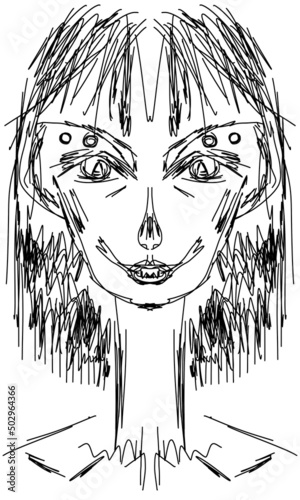 Young clown, mime, freehand drawing, vector. Tattoo, freehand drawing, vector. Abstract. Contemporary trendy art illustration