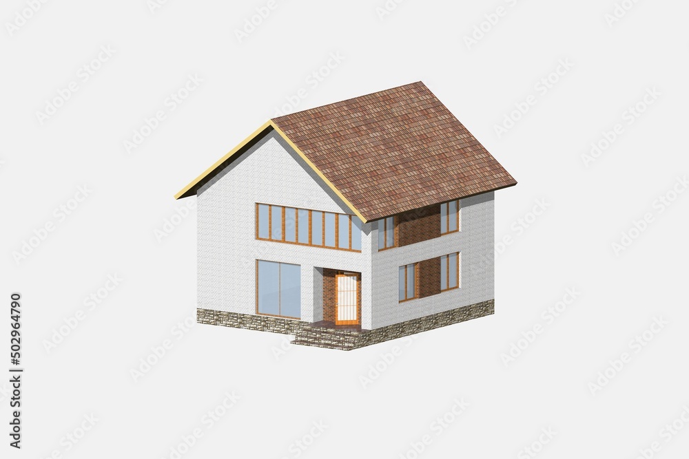 Model house with tiled roof on white background, 3d rendered.
Understanding mortgages. Concept investing in real estate. Family home. 
