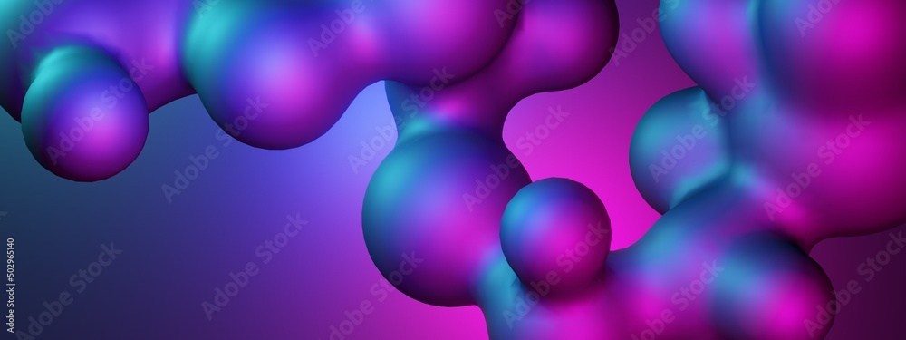 Abstract liquid wavy bubble shapes futuristic banner. Glowing retro waves 3d rendering illustration Abstract liquid wavy bubble shapes futuristic banner. Glowing retro waves 3d rendering illustration