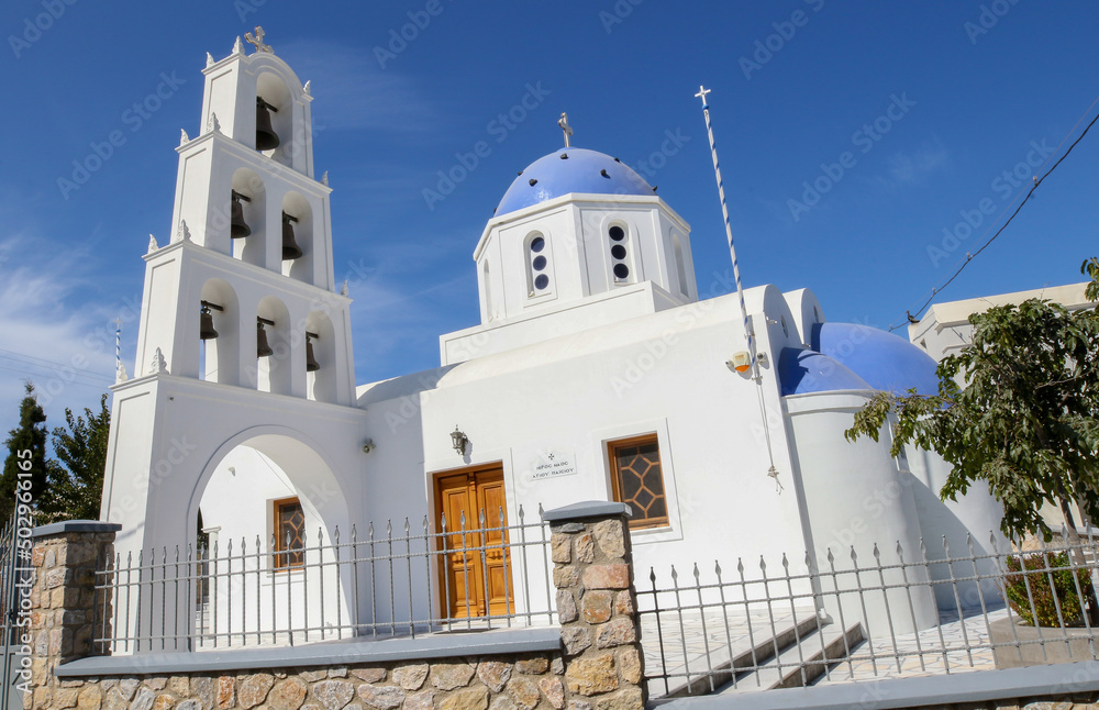 Small blue and white church, Santorini, Greece