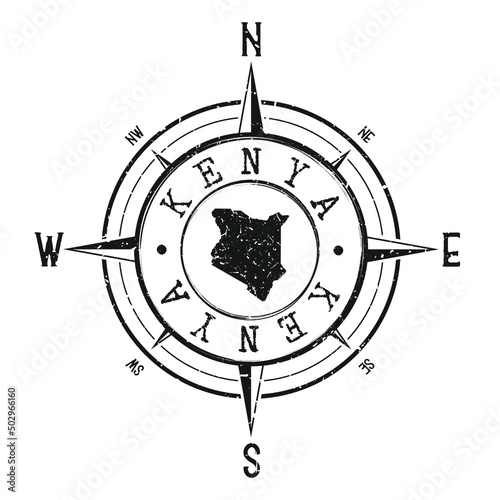 Kenya Stamp Map Compass Adventure. Illustration Travel Country Symbol. Seal Expedition Wind Rose Icon.
