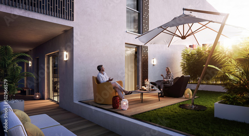 Tableau sur toile Residential building terrace advertisement premium rendering