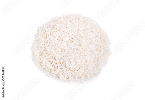 white rice, natural long rice on white background.