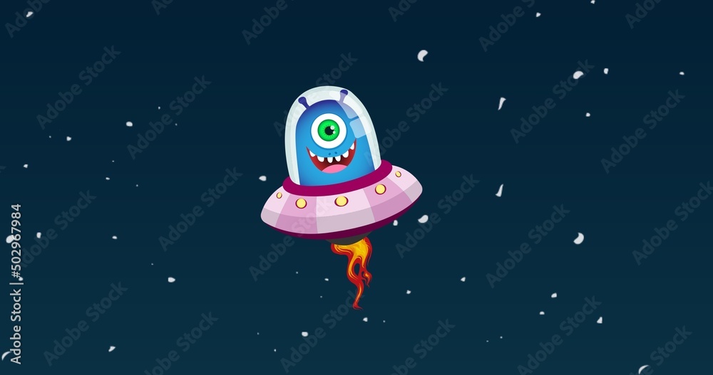 Obraz premium Illustrative image of ufo flying amidst stars against blue background, copy space