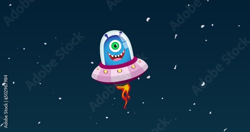 Illustrative image of ufo flying amidst stars against blue background, copy space