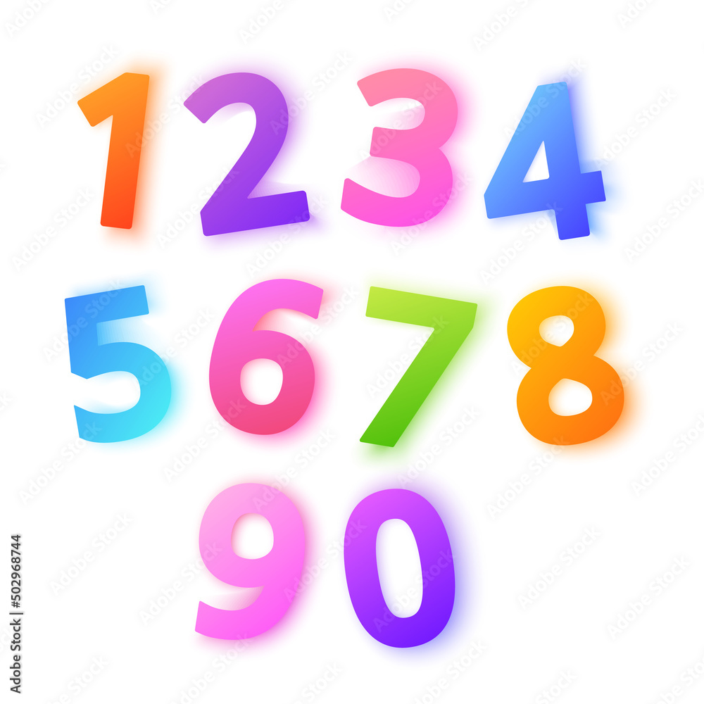 Colorful set of numbers. Elements with numbers from 1 to 0 template for web design or greeting card, vector illustration