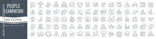 People and teamwork line icons collection. Big UI icon set in a flat design. Thin outline icons pack. Vector illustration EPS10