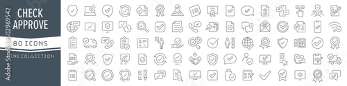 Check and approve line icons collection. Big UI icon set in a flat design. Thin outline icons pack. Vector illustration EPS10