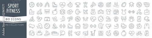 Sport and fitness line icons collection. Big UI icon set in a flat design. Thin outline icons pack. Vector illustration EPS10