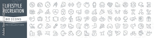 Lifestyle and recreation line icons collection. Big UI icon set in a flat design. Thin outline icons pack. Vector illustration EPS10