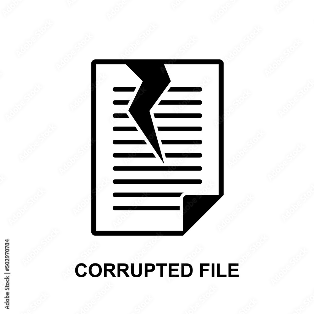 Corrupted file icon isolated on white background vector illustration. Corrupted file icon isolated on white background vector illustration.