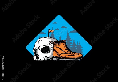 Outdoor boots and skull illustration
