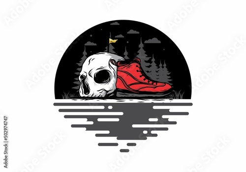 Outdoor boots and skull illustration
