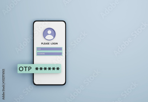 Smartphone with OTP sms alert while login or register for online service to confirm security check 3D rendering