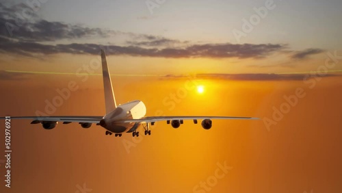 airplane at sunset photo