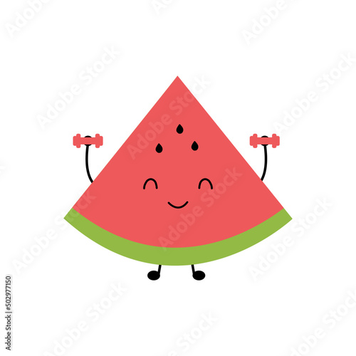 Watermelon exercise character. Cute fruit cartoon.