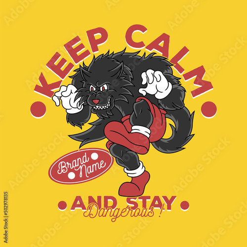 Cartoon emblem of sneaking wolf with retro style