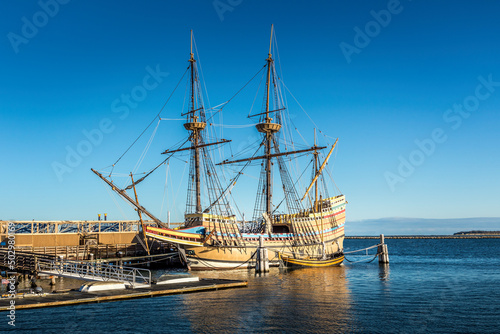 The historic ship Mayflower in the harbor of Plymouth photo