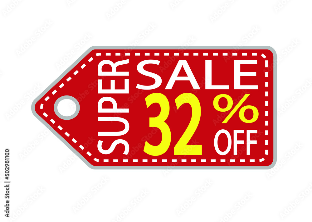 Fototapeta premium Offer tag. 32 percent off. Discount for big sale. Red, white and orange label
