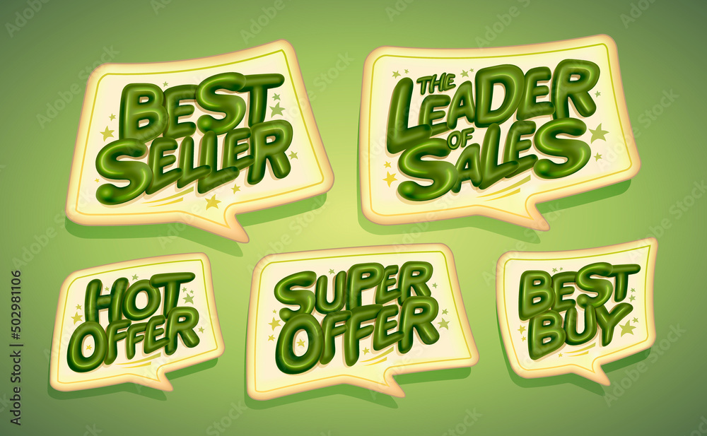 Best seller, leader of sales, hot offer, super offer, best buy - advertising sale symbols Best seller, leader of sales, hot offer, super offer, best buy - advertising sale symbols