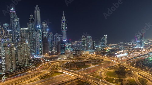 Dubai Marina highway intersection spaghetti junction night timelapse © neiezhmakov