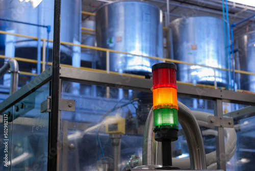 industrial safety traffic light in a cosmetics manufacturing plant