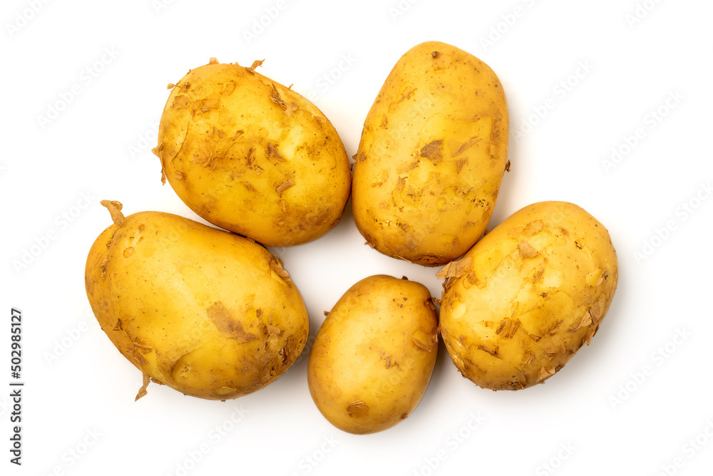 Heap of young potato isolated on white background with clipping path included. Organic potato right from the garden Heap of young potato isolated on white background with clipping path included. Organic potato right from the garden