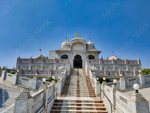Picture of architecture, interiors and design of Jain temple in pink city Jaipur shot in morning