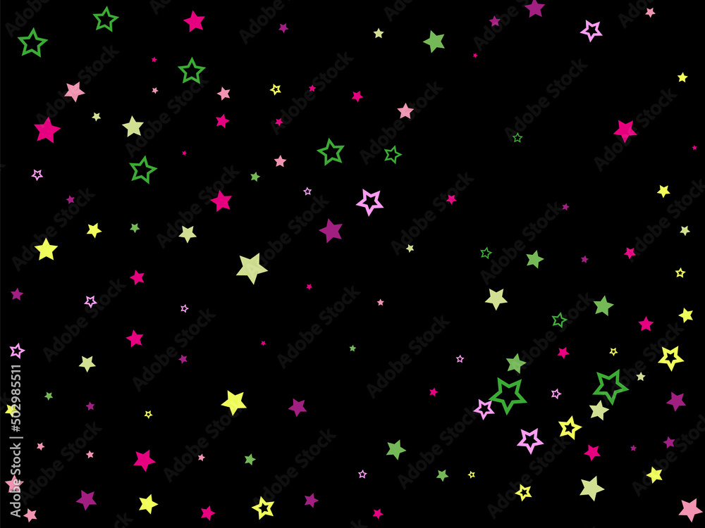Multi-colored stars are scattered on a black background. Multi-colored stars are scattered on a black background.