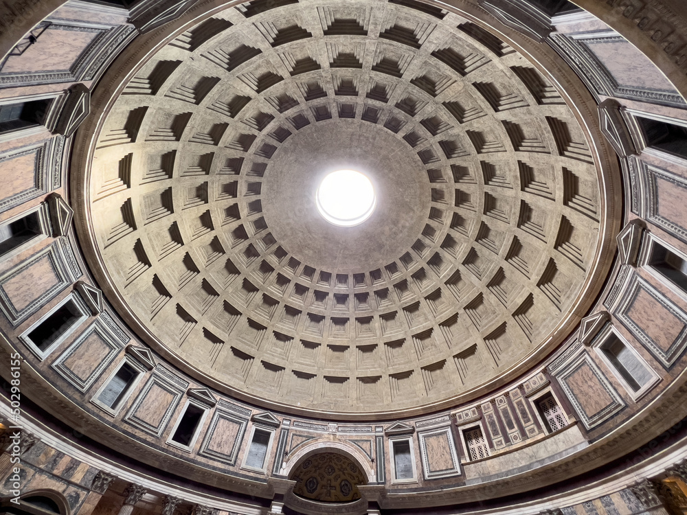 The inside central opening in the Pantheon temple in Rome
