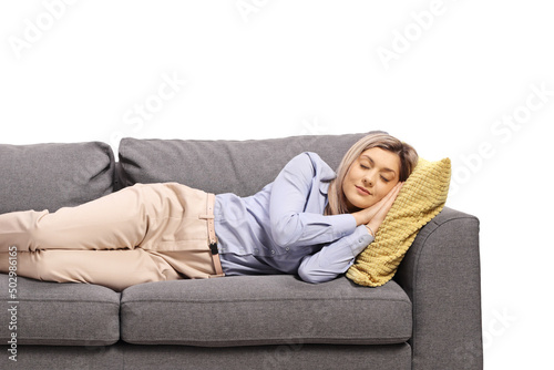 Young woman sleeping on a sofa