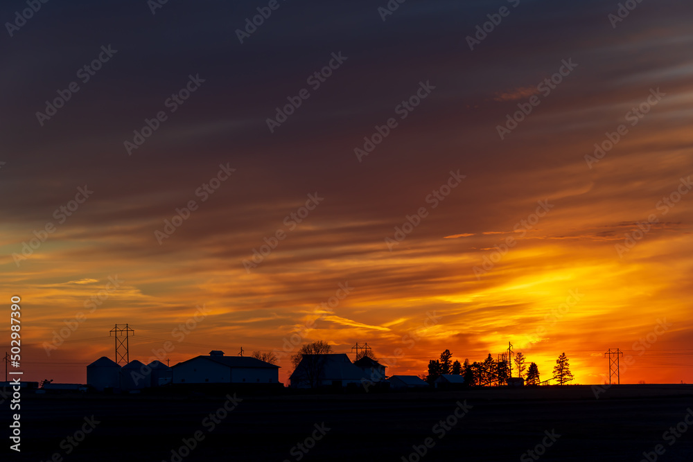 Iowa farm sunset.