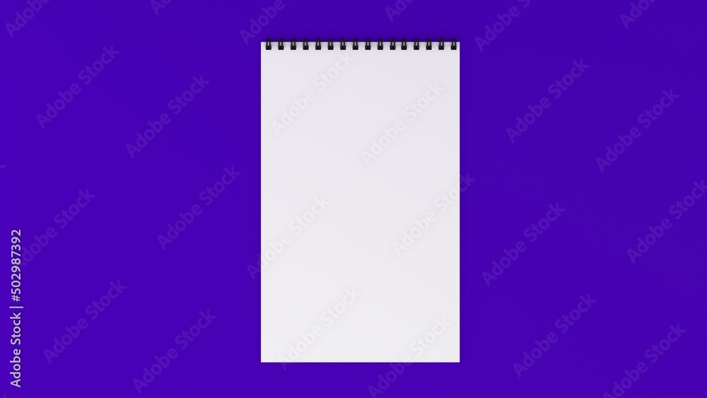 Mockup blank paper notebook or notepad on purple background.