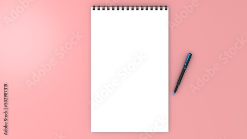 Mockup blank paper notebook or notepad on pink background. 