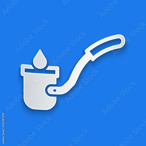 Paper cut Sauna ladle icon isolated on blue background. Paper art style. Vector