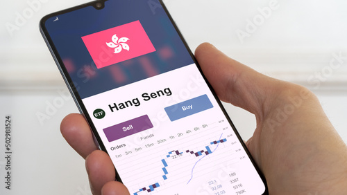 Hang Seng index exchange-traded fund chart, shares market. Business analysis of a trend. Invest in Hong Kong ETF. Buying strategic HSI etf fund hong kong hang seng 