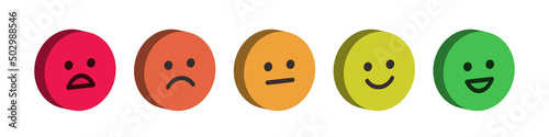 Isometric emoticon. Rating scale or pain scale in the form of emoticons. From red to green smiley. Vector clipart isolated on white background.	