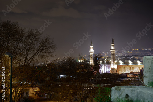 Grand mosque in Bursa night, Bursa local name is ancient ottoman mosque is Ulu Cami at evening and illumination