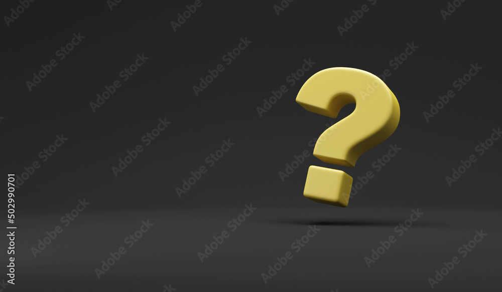 Yellow Question Mark on black studio background Yellow Question Mark on black studio background