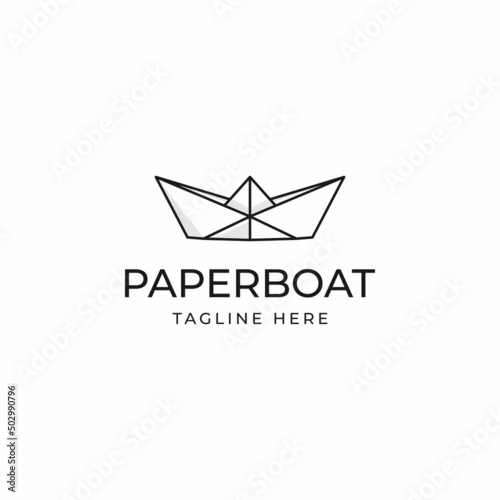 paper boat line art minimalist logo vector symbol illustration design