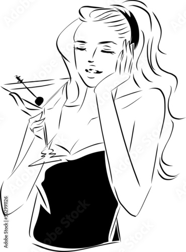 マティーニを飲む女性　線画